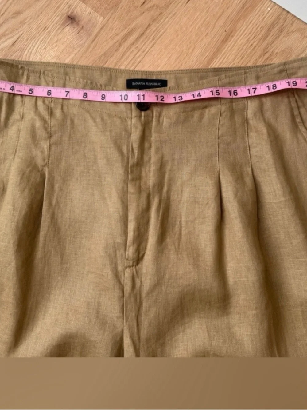 Banana Republic 100% Linen High Rise Pleated Wide Leg Pants Iced Latte 20 Short